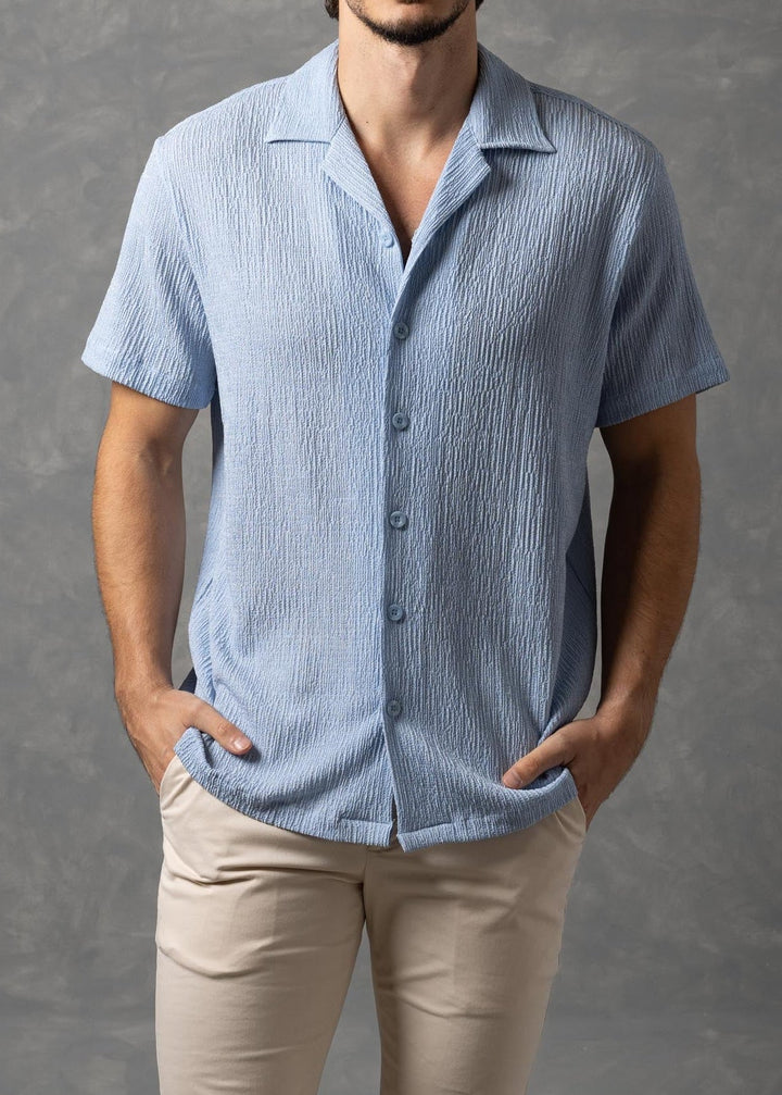 Crinkle Texture Short Sleeve Button-Up Shirt