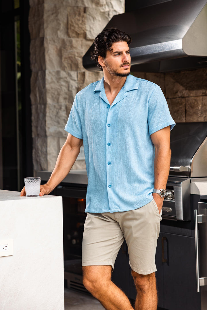 Lugano - Crinkle Texture Short Sleeve Button-Up Shirt