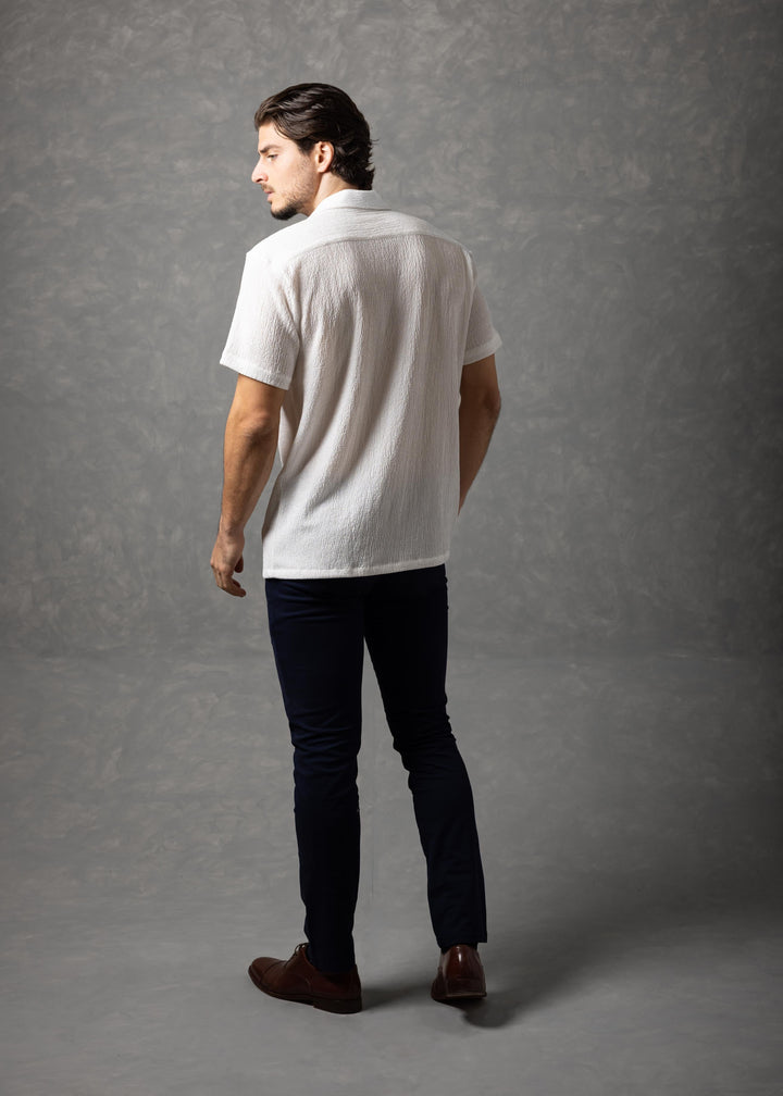 Crinkle Texture Short Sleeve Button-Up Shirt