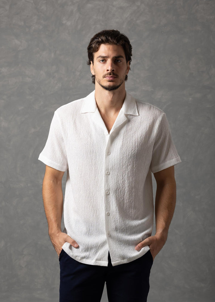 Crinkle Texture Short Sleeve Button-Up Shirt