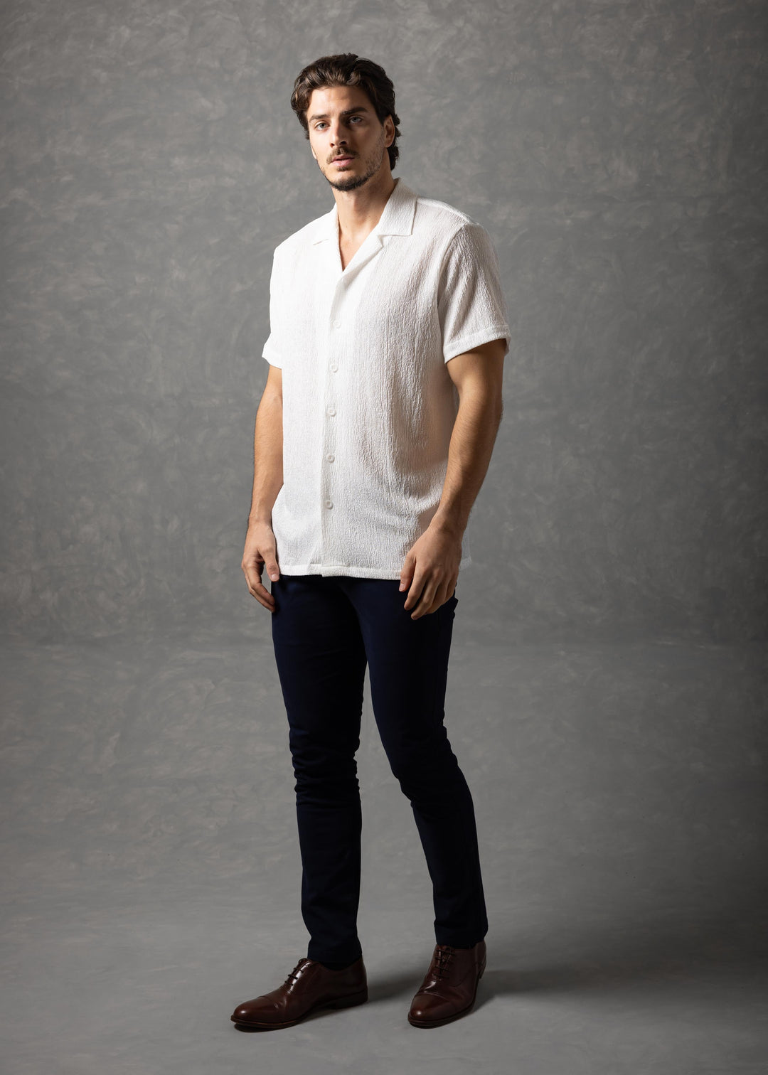 Crinkle Texture Short Sleeve Button-Up Shirt