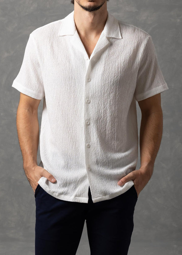 Crinkle Texture Short Sleeve Button-Up Shirt