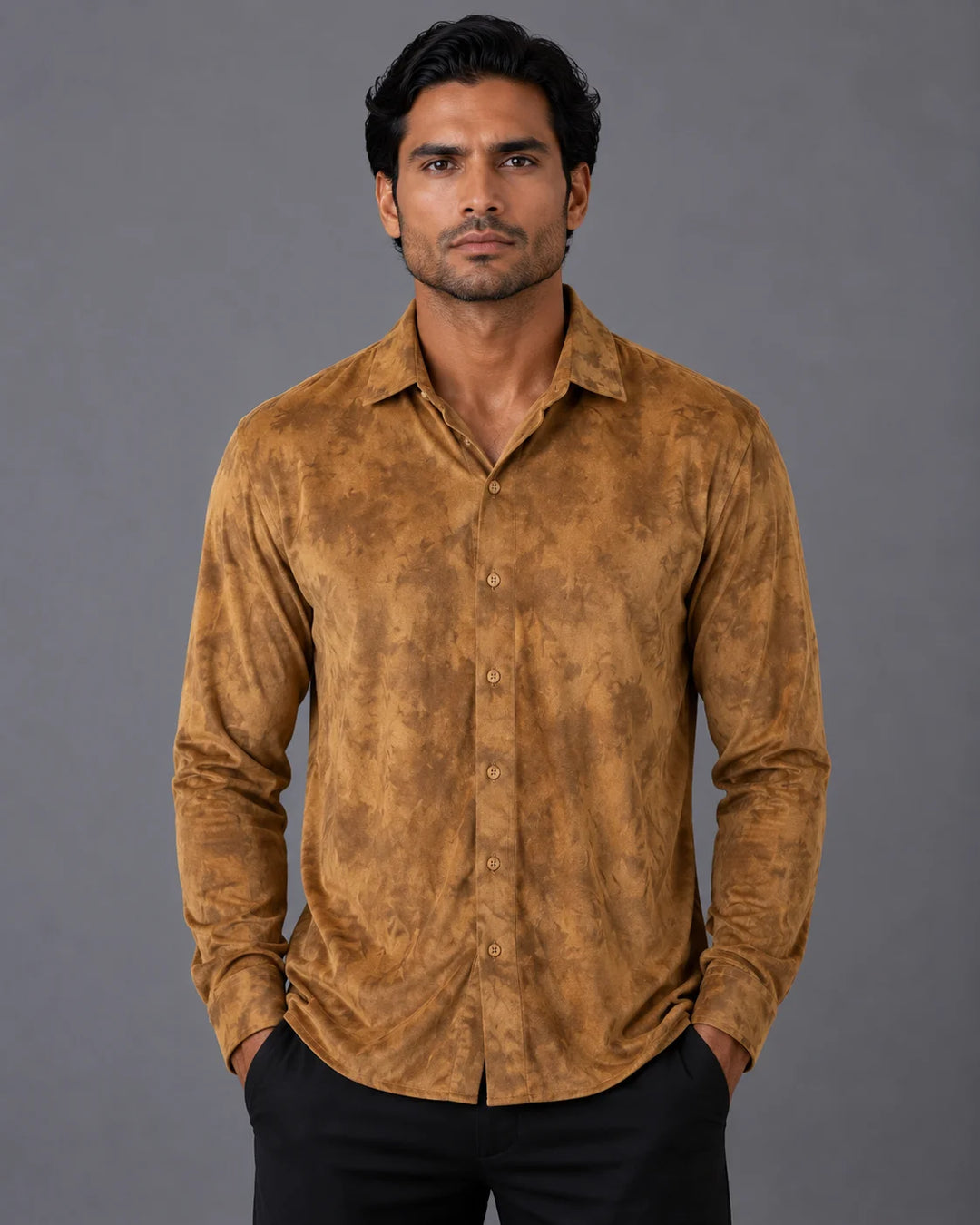 Marbled Texture Long Sleeve Button-Up Shirt