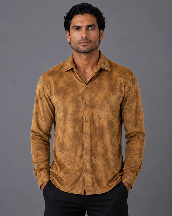 Marbled Texture Long Sleeve Button-Up Shirt