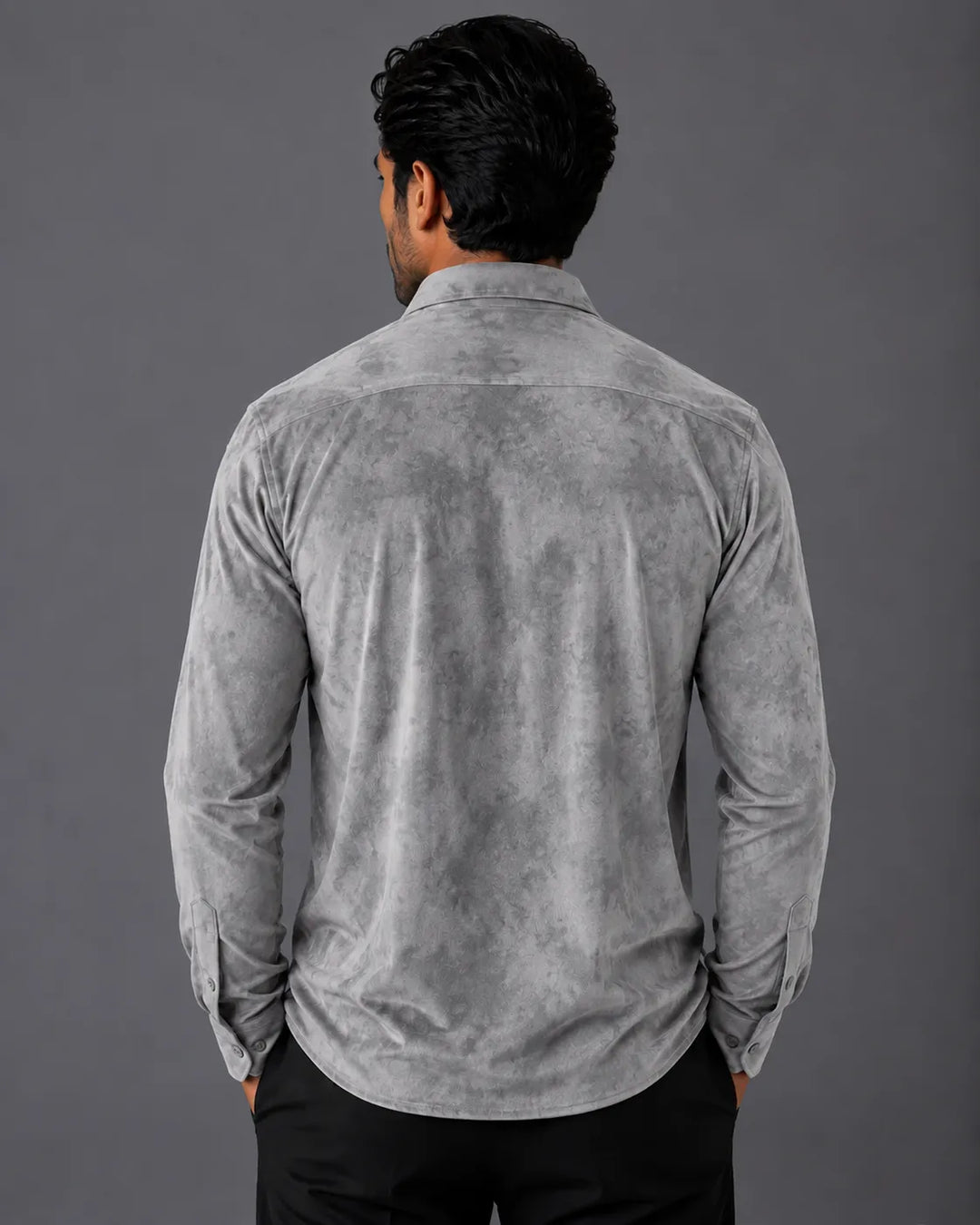 Gray Marbled Texture Long Sleeve Button-Up Shirt