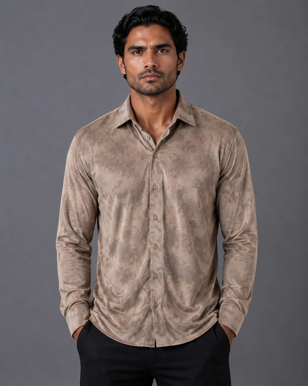 Marbled Texture Long Sleeve Button-Up Shirt