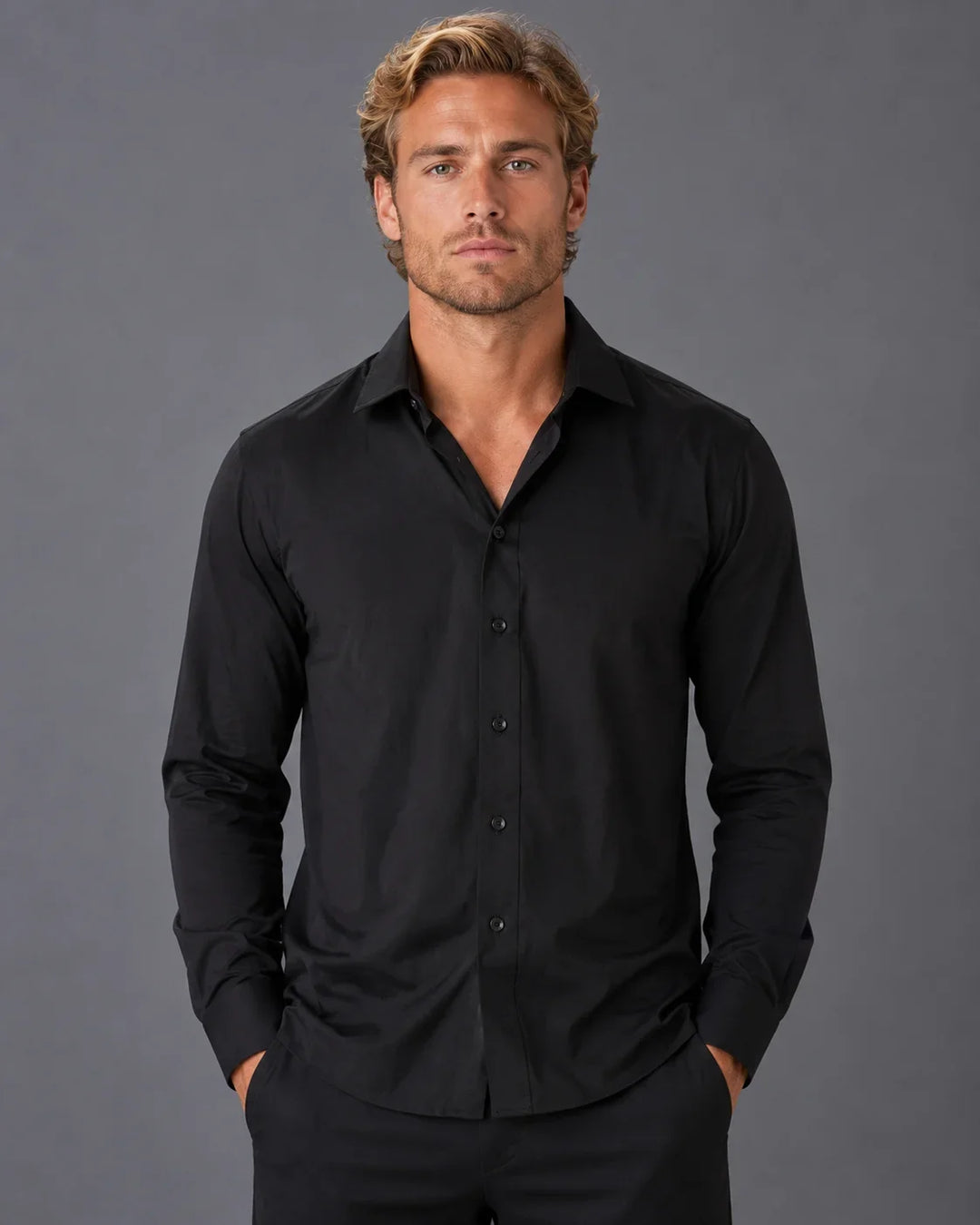 Men’s Essential Solid Button-Up Long Sleeve Dress Shirt