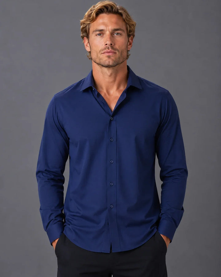 Men’s Essential Solid Button-Up Long Sleeve Dress Shirt