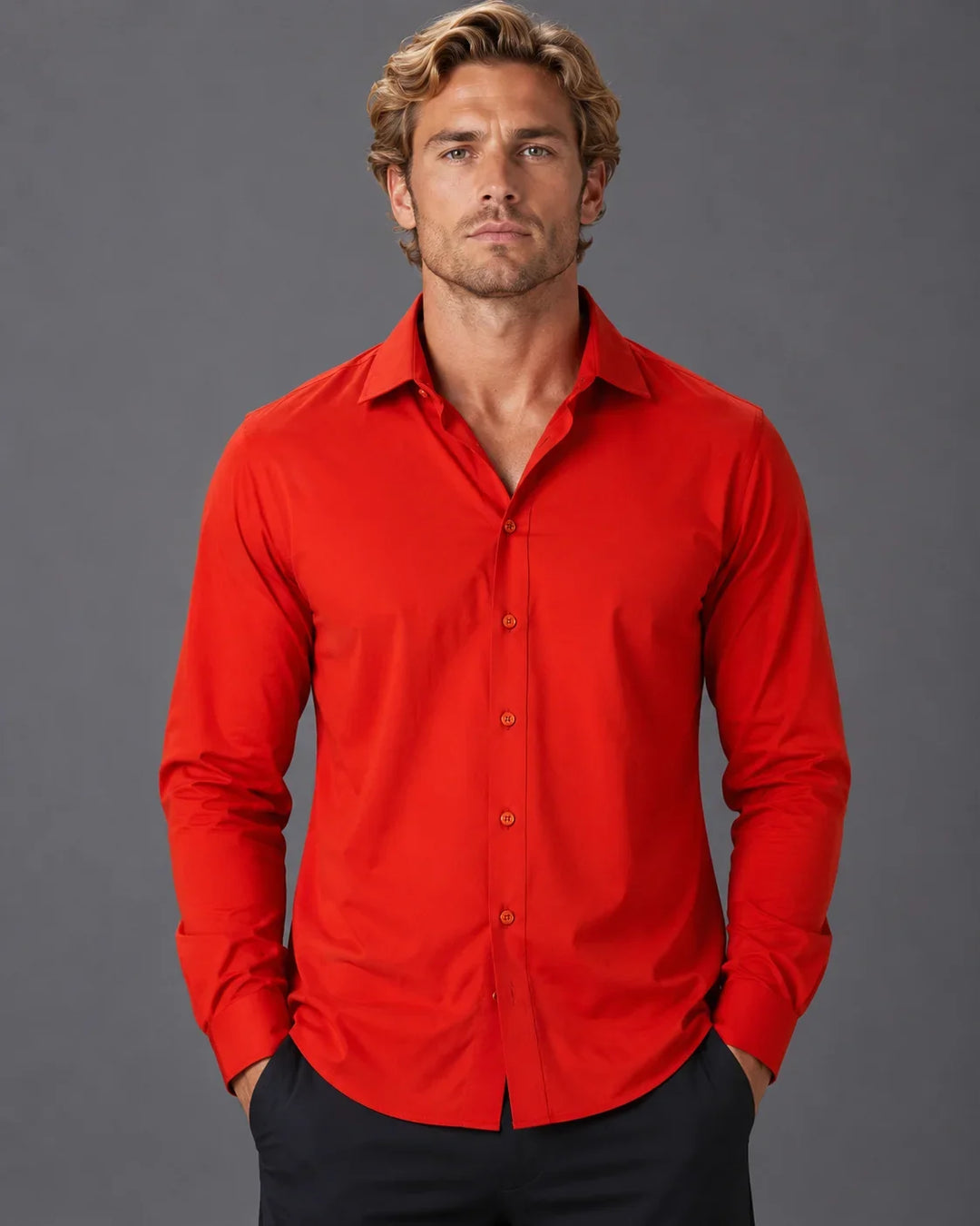 Men’s Essential Solid Button-Up Long Sleeve Dress Shirt