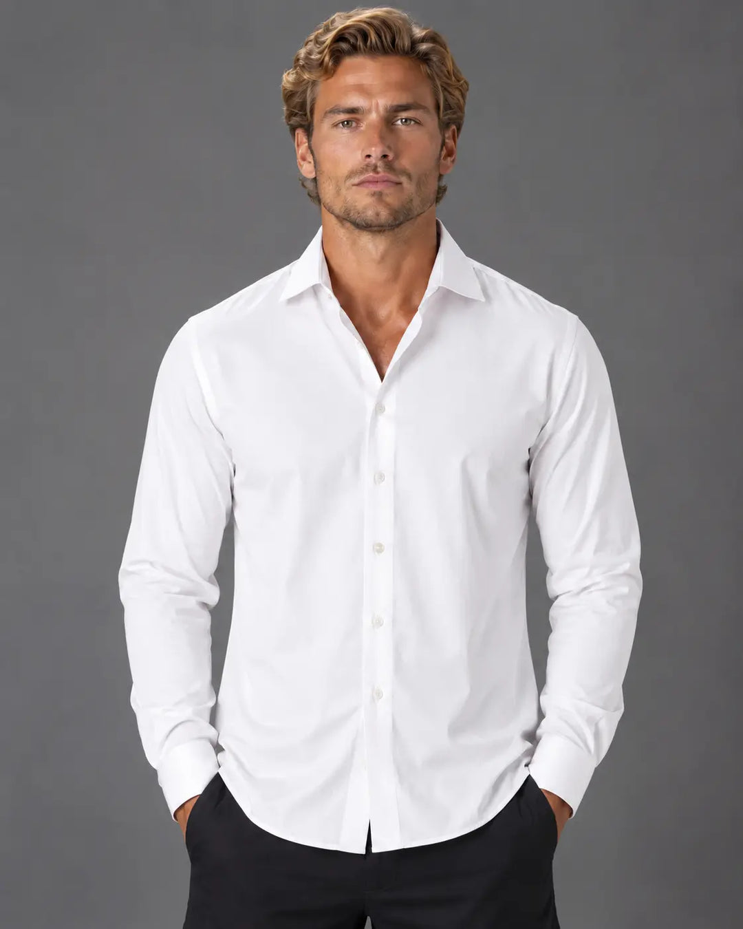 Men’s Essential Solid Button-Up Long Sleeve Dress Shirt