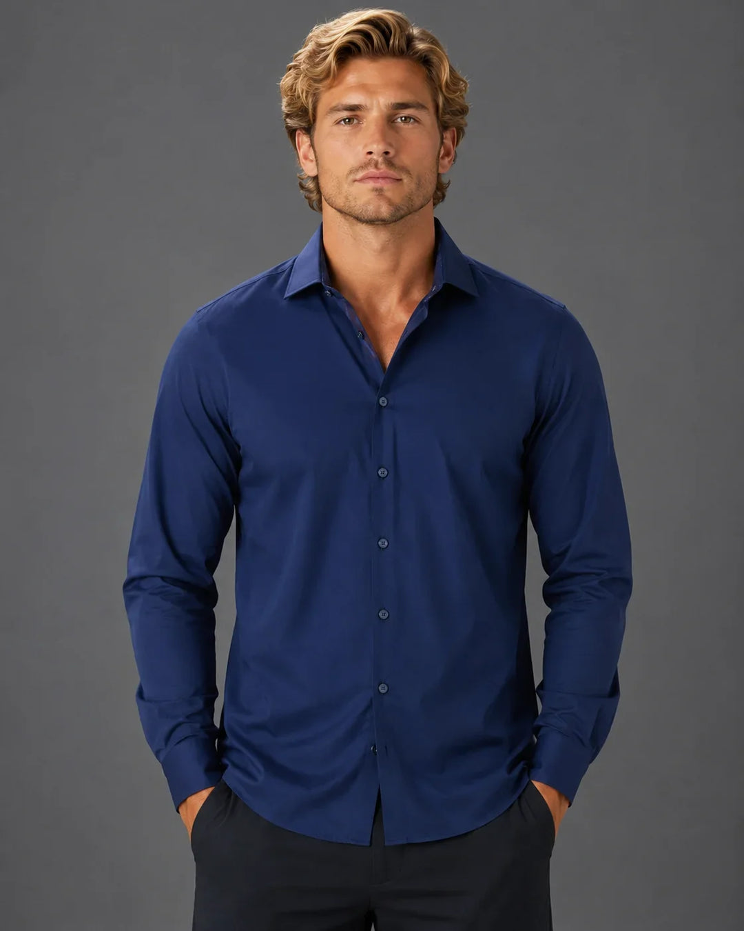 Men’s Modern Fit Button-Up Long Sleeve Dress Shirt