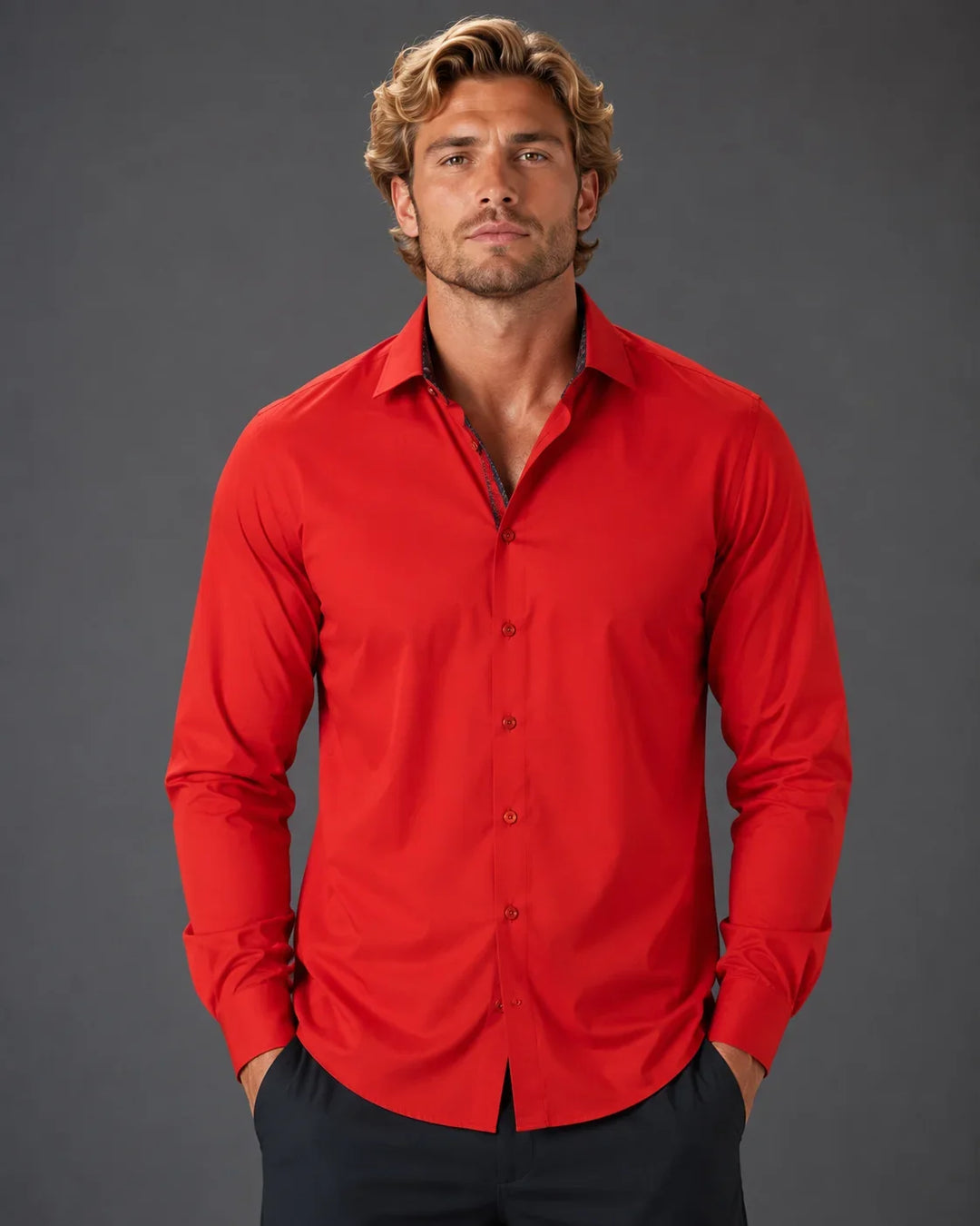 Men’s Modern Fit Button-Up Long Sleeve Dress Shirt