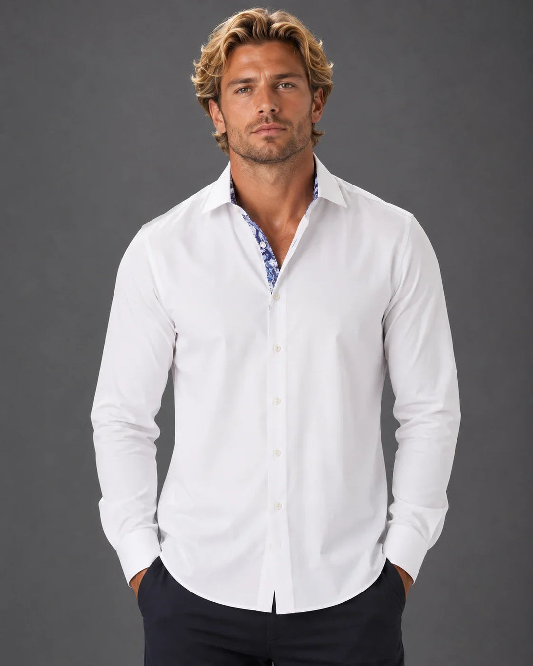 Men’s Modern Fit Button-Up Long Sleeve Dress Shirt
