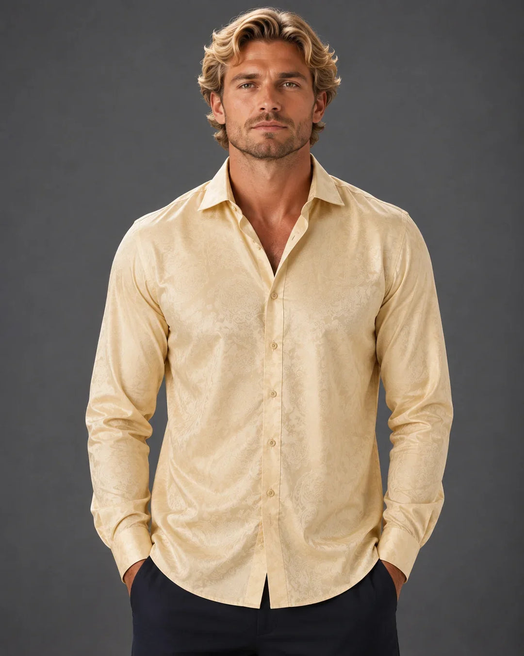 Men’s Sophisticated Print Button-Up Long Sleeve Dress Shirt