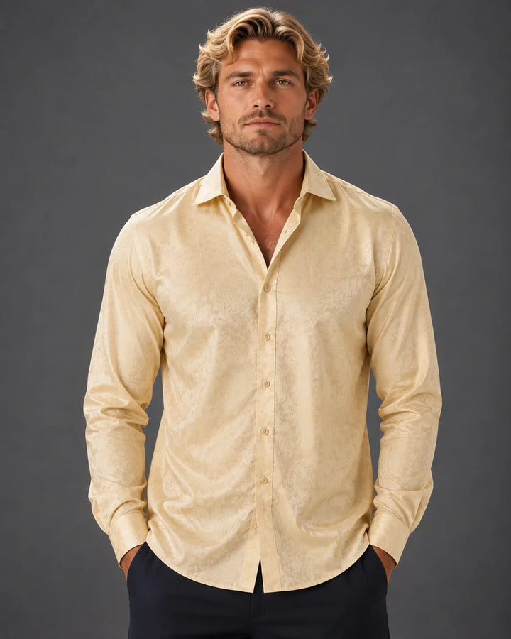 Men’s Sophisticated Print Button-Up Long Sleeve Dress Shirt