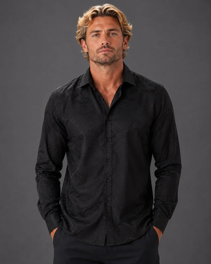 Men’s Sophisticated Print Button-Up Long Sleeve Dress Shirt