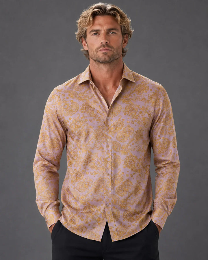 Men’s Sophisticated Print Button-Up Long Sleeve Dress Shirt
