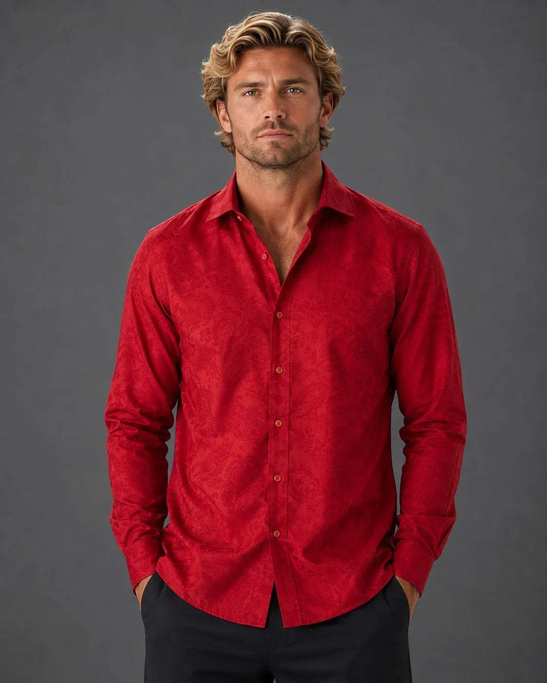 Men’s Sophisticated Print Button-Up Long Sleeve Dress Shirt