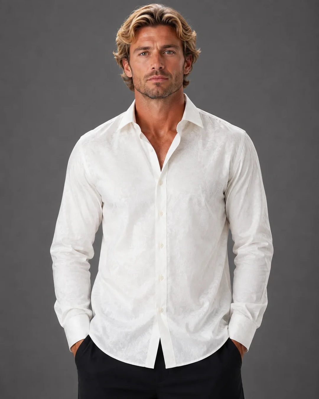 Men’s Sophisticated Print Button-Up Long Sleeve Dress Shirt