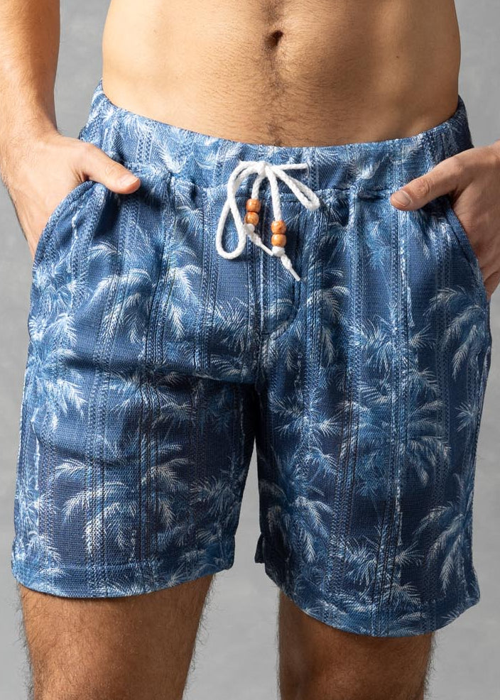 Midnight Palms Shorts – Tonal Tropical Drawstring Shorts