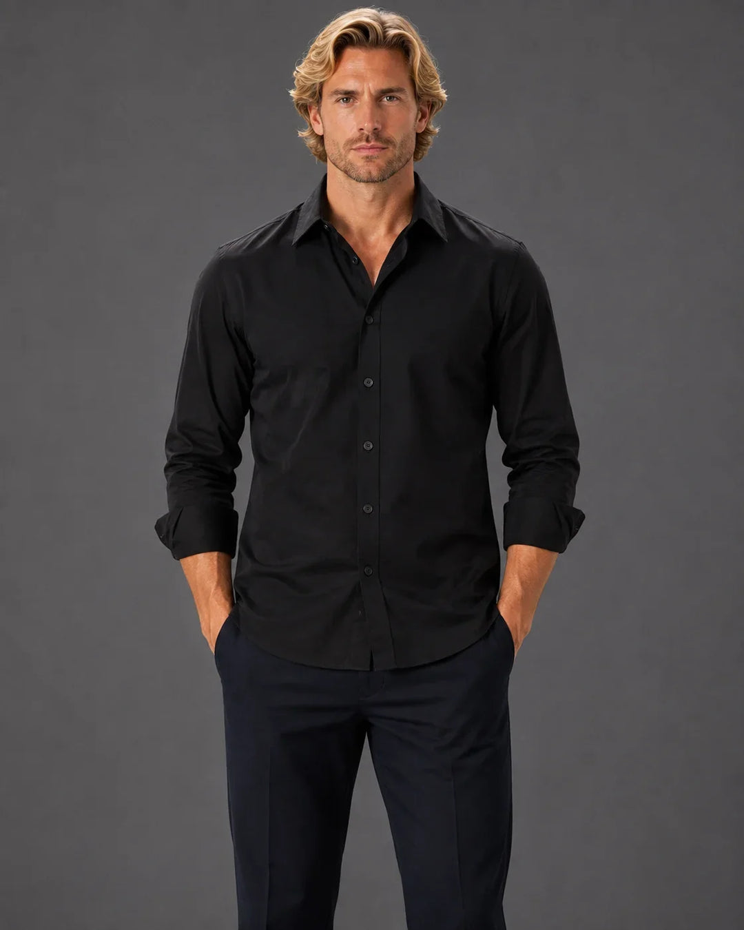 Elevated Solid Long Sleeve Button-Up Shirt
