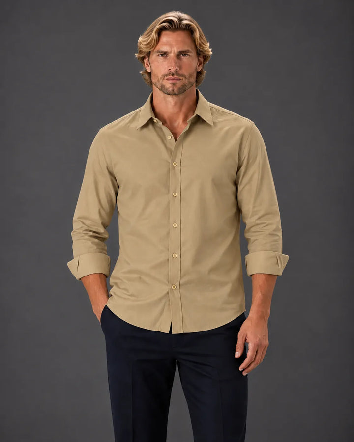 Elevated Solid Long Sleeve Button-Up Shirt