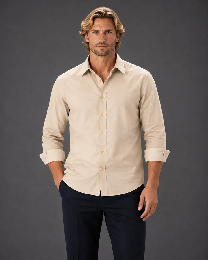 Elevated Solid Long Sleeve Button-Up Shirt