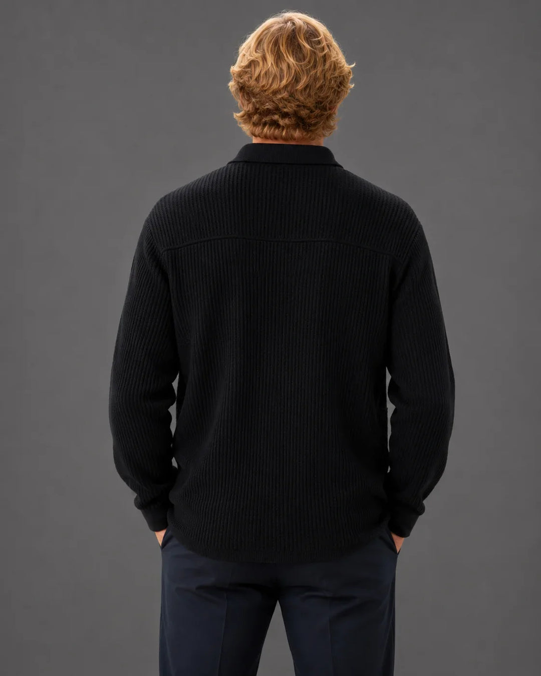 Textured Rib Knit Collared Button-Up Sweater