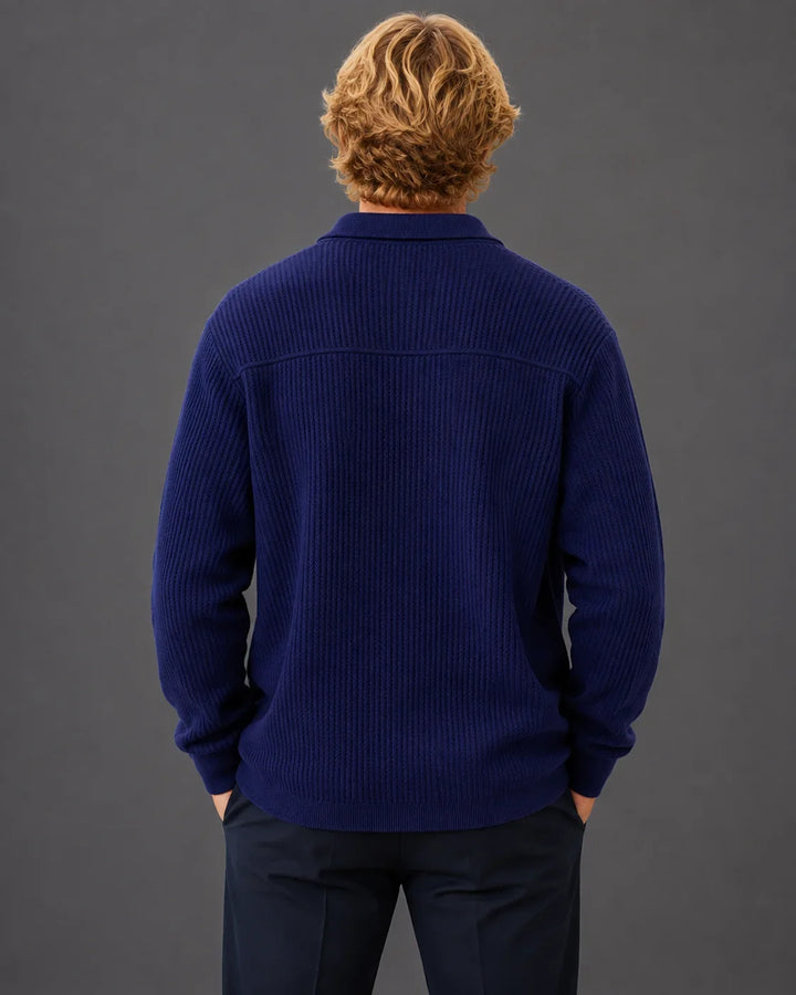 Textured Rib Knit Collared Button-Up Sweater