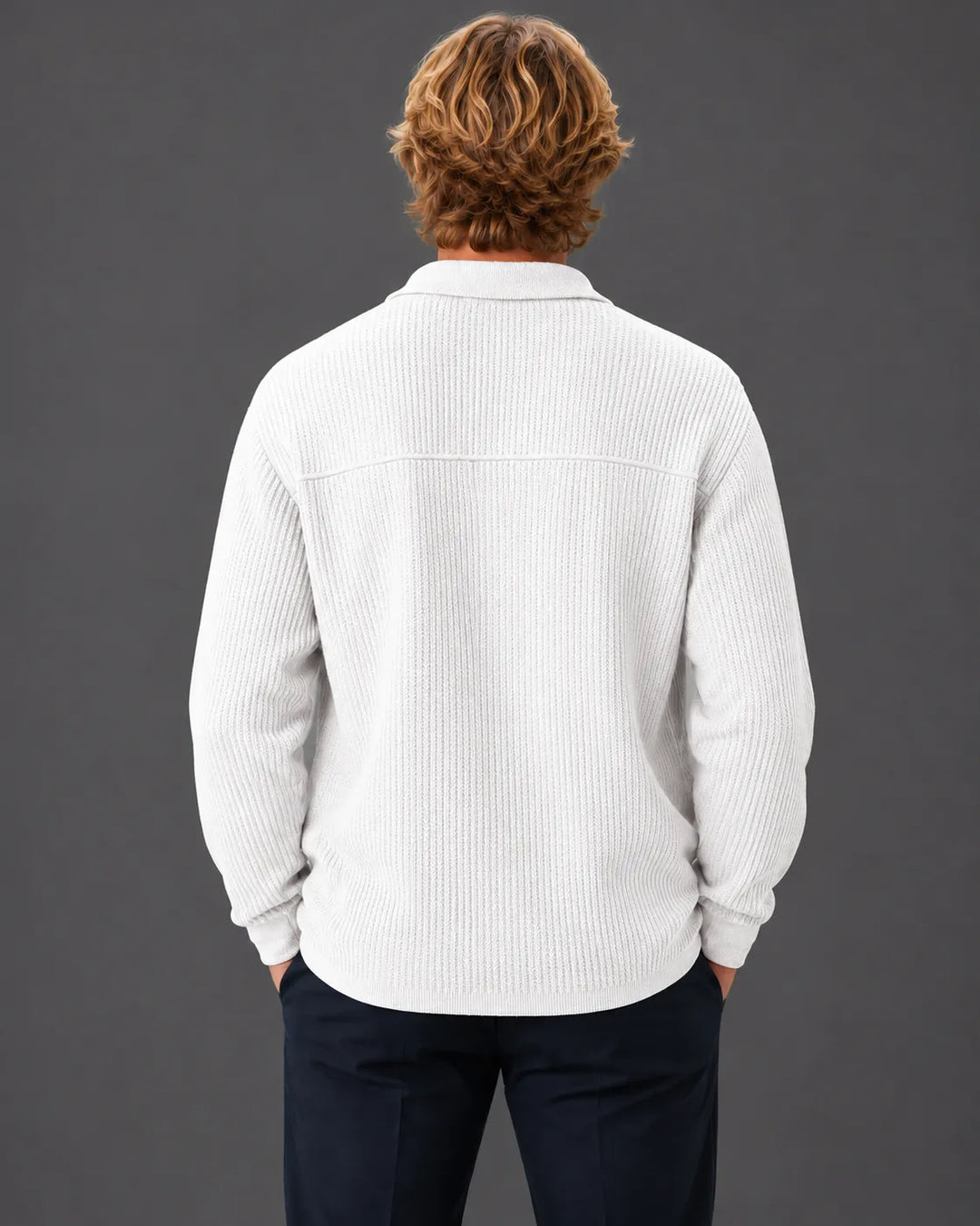 Textured Rib Knit Collared Button-Up Sweater