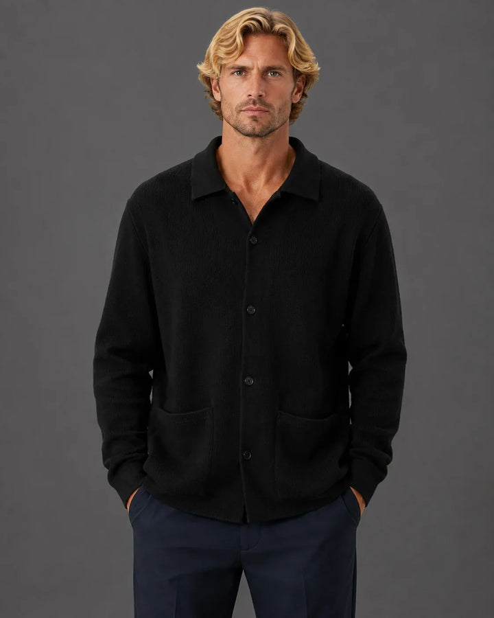 Tailored Knit Collared Button-Up Sweater