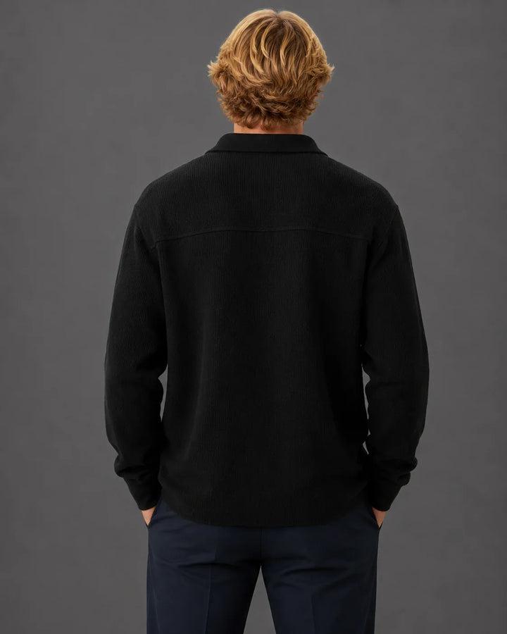 Tailored Knit Collared Button-Up Sweater