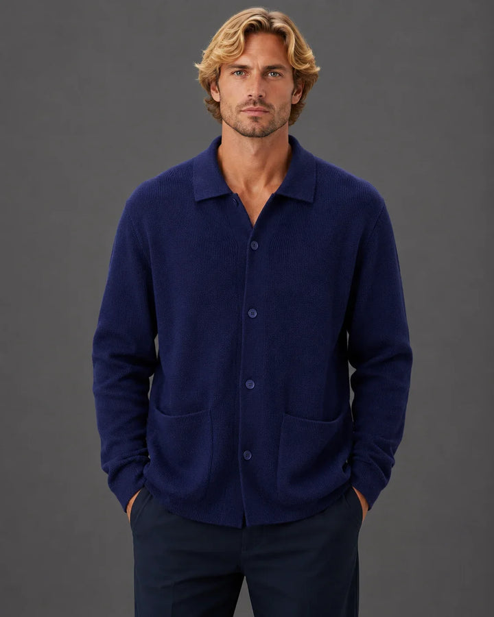Tailored Knit Collared Button-Up Sweater