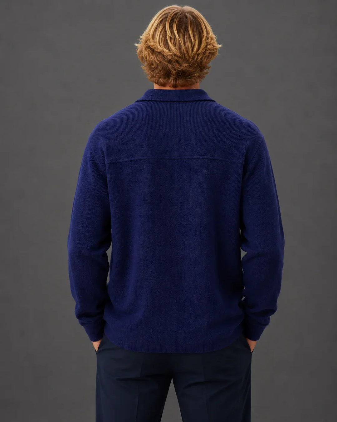 Tailored Knit Collared Button-Up Sweater