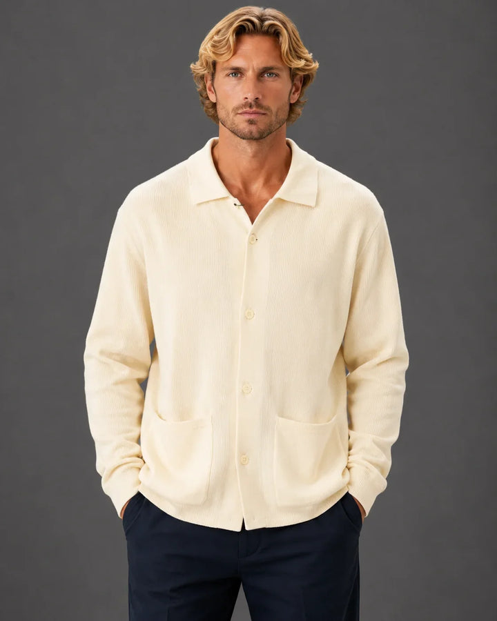Tailored Knit Collared Button-Up Sweater