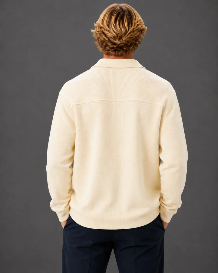 Tailored Knit Collared Button-Up Sweater