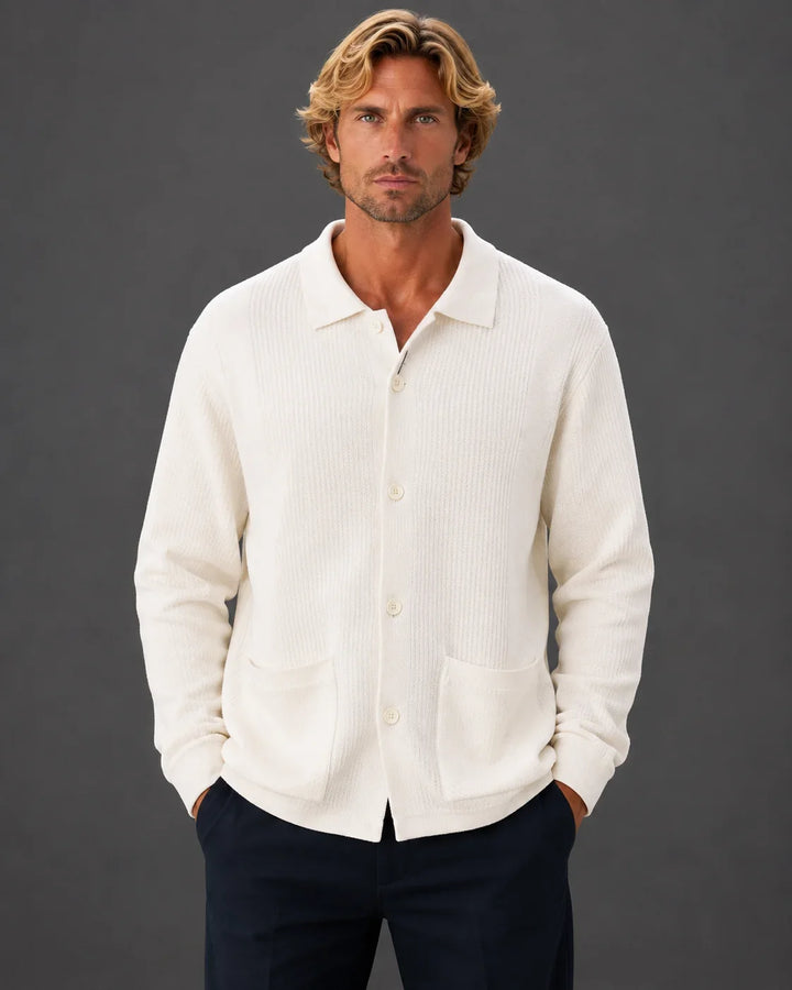 Tailored Knit Collared Button-Up Sweater