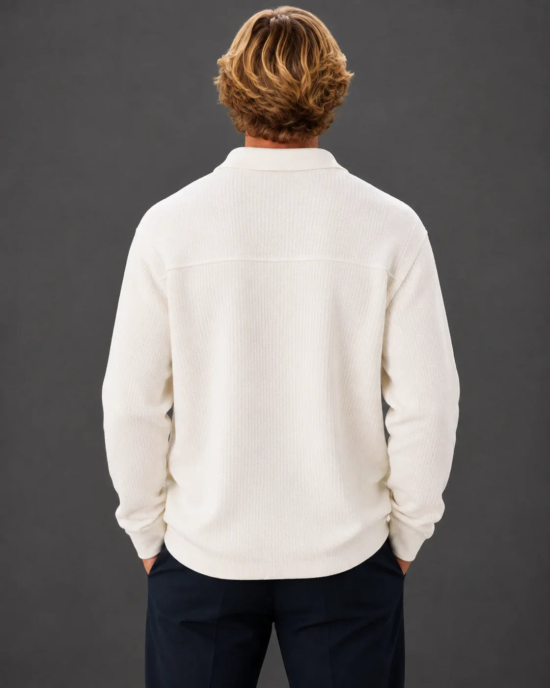 Tailored Knit Collared Button-Up Sweater