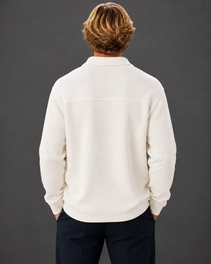 Tailored Knit Collared Button-Up Sweater