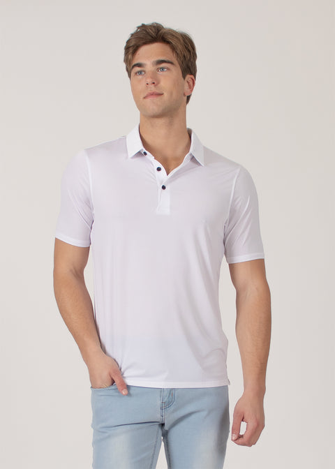 Four-Way Stretch Polo with Three-Button Collar