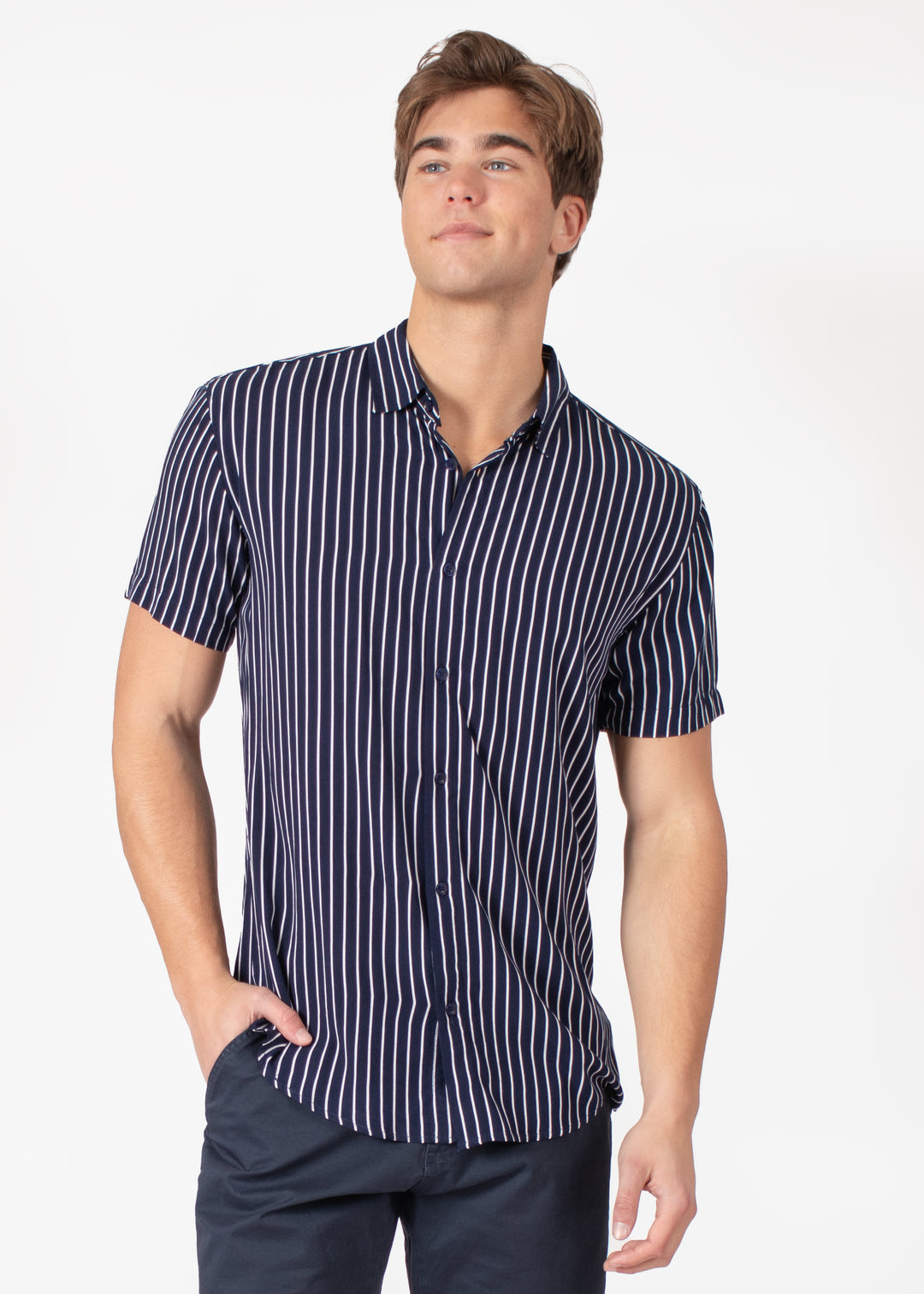 BESPOKE - Mens Short Sleeve Dress Shirt - Modern Fit - 202104 - www.bespokemoda.com NAVY / MD BESPOKE - Mens Short Sleeve Dress Shirt - Modern Fit - 202104 - www.bespokemoda.com NAVY / MD