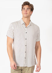 Men's White Lines Button Up Short Sleeve Dress Shirt