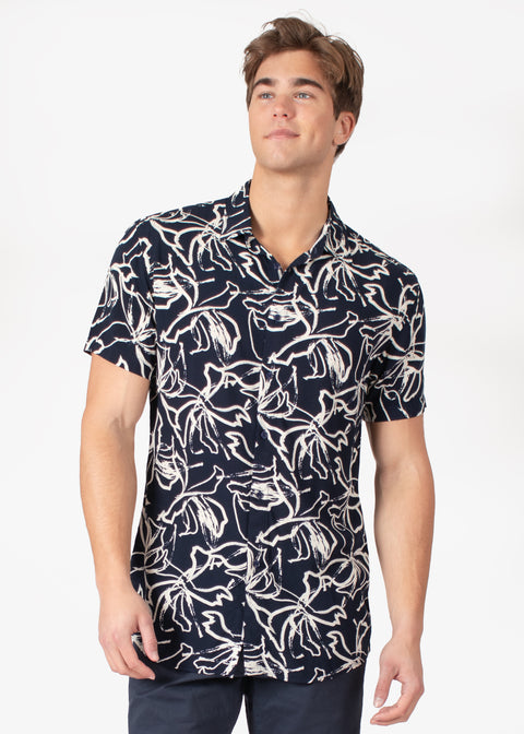 Abstract Button Up Short Sleeve Dress Shirt