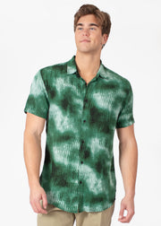 Green Abstract Button Up Short Sleeve Dress Shirt