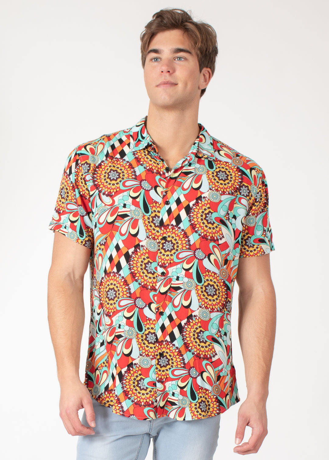 modern short sleeve dress shirts Coastal Fjord Fern Geo Leeward Short Sleeve Dress Shirt Small / Trim / Regular