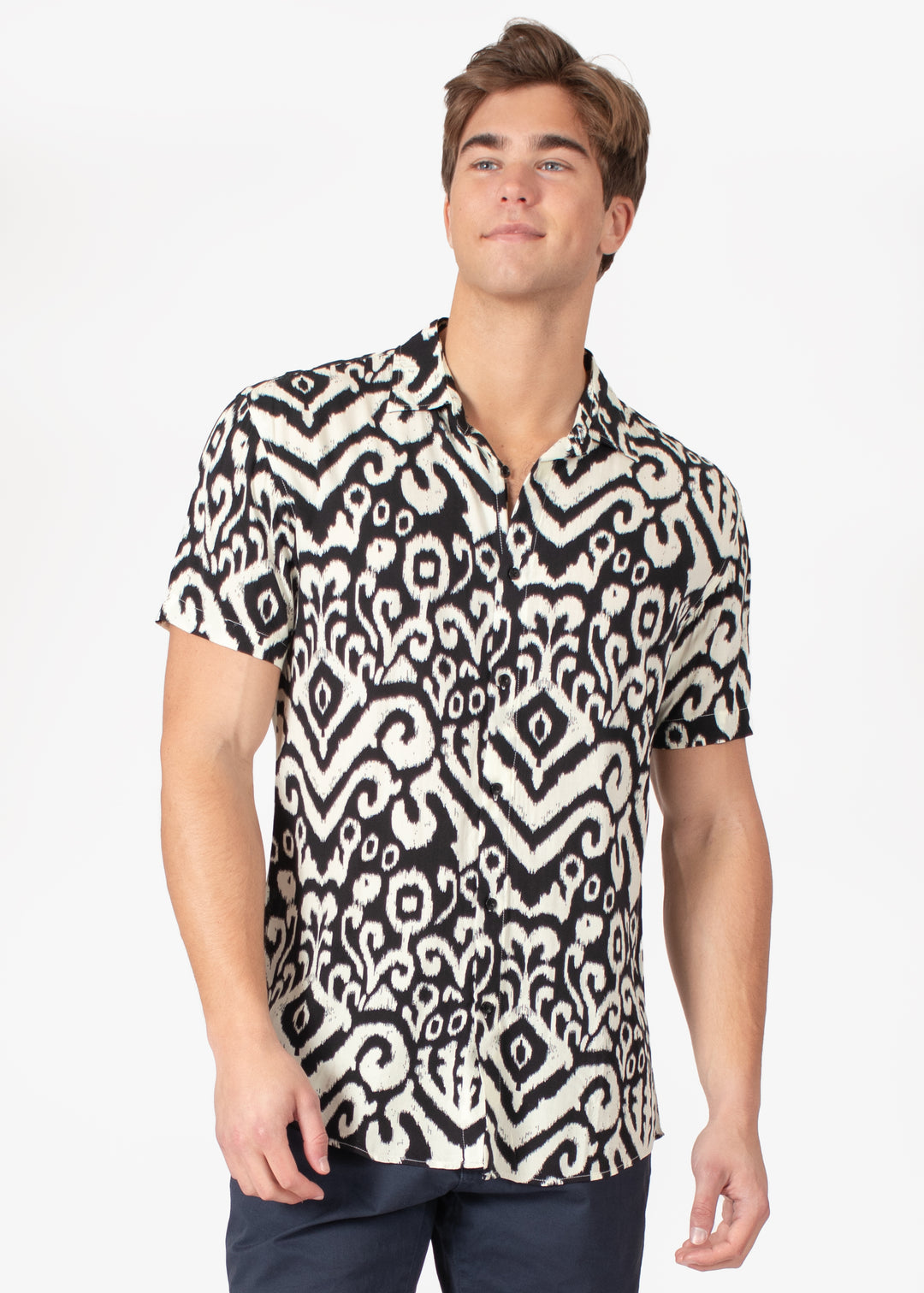 modern short sleeve dress shirts BESPOKE - Mens Black Short Sleeve Dress Shirt - Modern Fit - 202104
