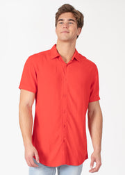 Men's Solid Red Short Sleeve Dress Shirt