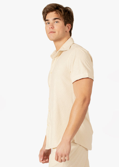 Diamond Weave Button-Up Short Sleeve Shirt