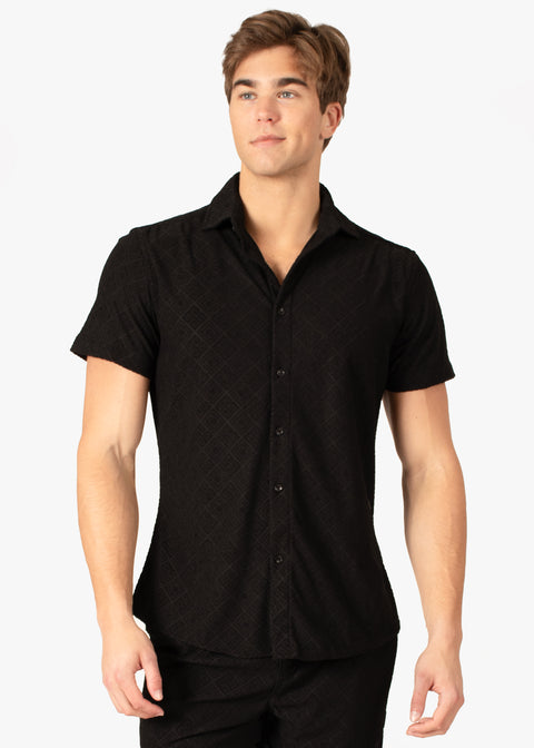 Diamond Weave Button-Up Short Sleeve Shirt