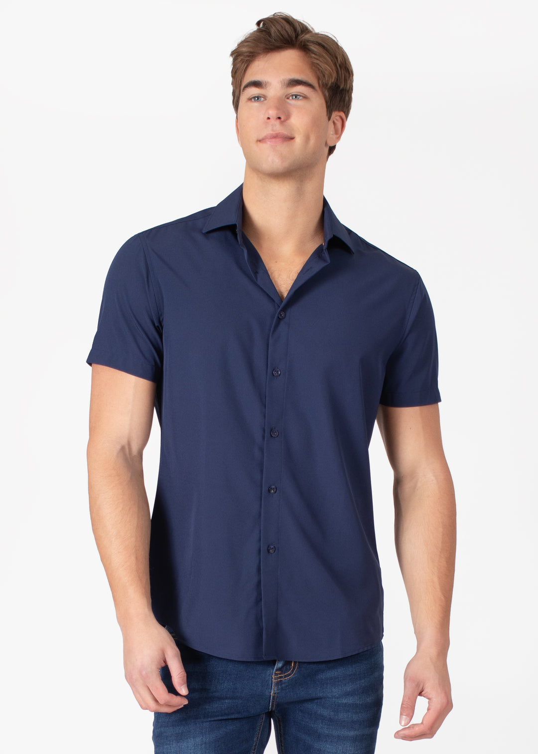 BESPOKE - Men's Button Up Short Sleeve Dress Shirt - Modern Fit RED / MD BESPOKE - Men's Button Up Short Sleeve Dress Shirt - Modern Fit RED / MD